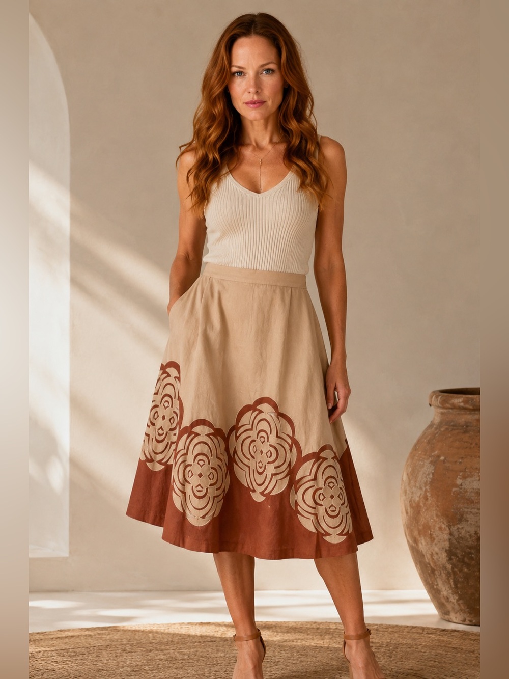 Anthropologie Odille circle skirt with cut out flowers and sequins